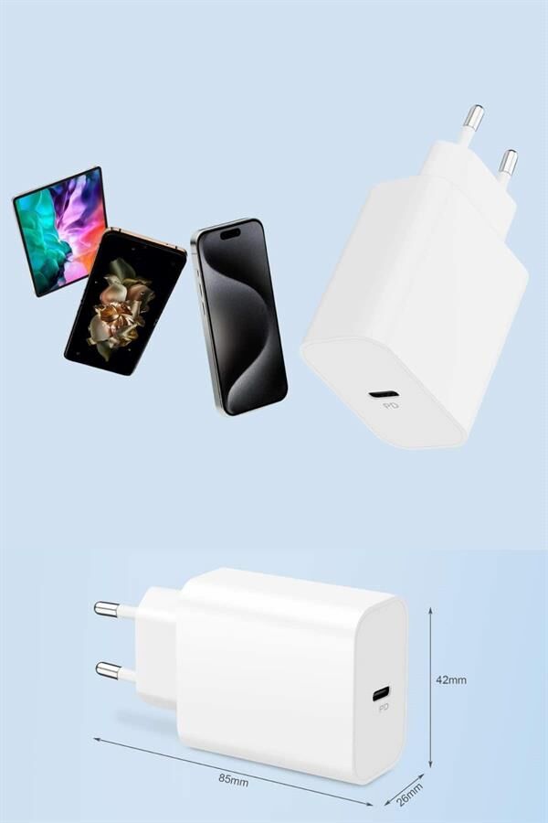 15/Pro/Pro Max 25W İOS Uyumlu Hızlı Şarj Aleti Adaptörlü Beyaz