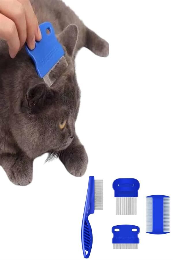 4'lü Bit Pire Tarağı Set Kedi Köpek Evcil Hayvan Tüy Toplayıcı Mavi