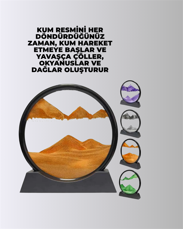 Zihin Açıcı Kum Manzarası – 3D Dinamik Kum Tablosu, Dekoratif, Dönüştükçe Yenilenen Sakinleştirici Sanat Eseri