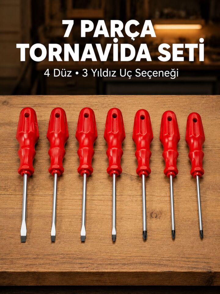 7 Parça Tornavida Seti Manyetik Uç Ergonomik Sap