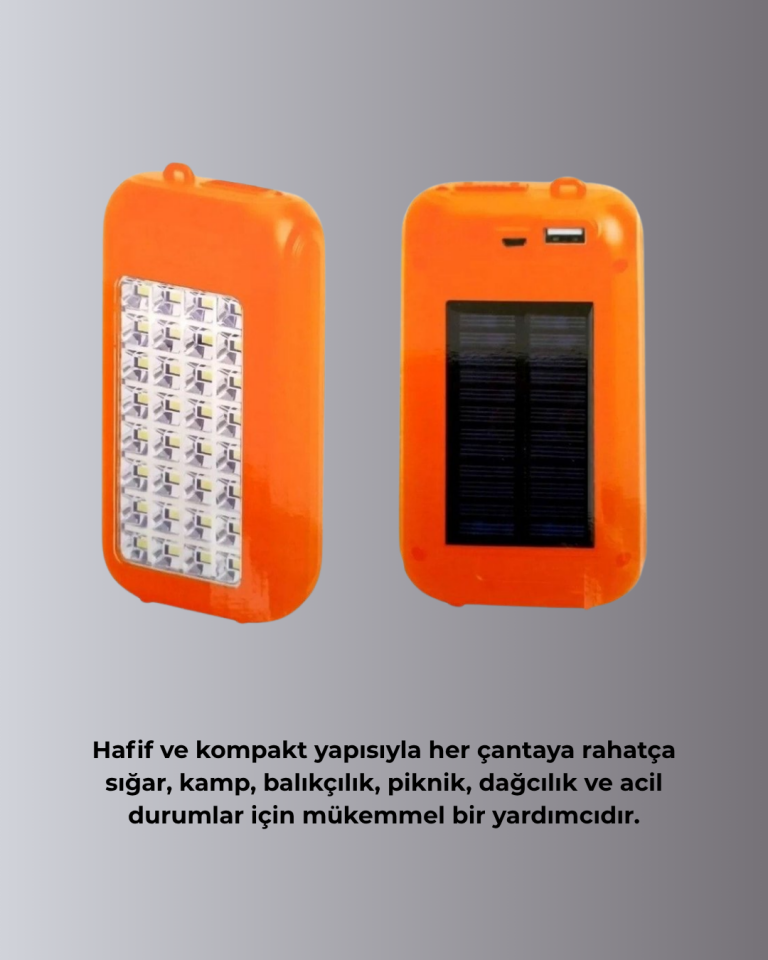 Güneş Paneli ile Şarj Olan 32 LED’li Powerbank Cihazı