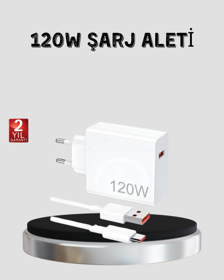 120W Hızlı Şarj Başlığı Ultra Güçlü Type-C Adaptör Kablo Dahil
