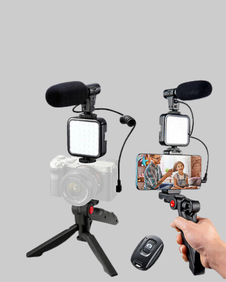 Telefon Video Çekim Kiti LED Aydınlatma Mikrofon Tripodlu Tam Set