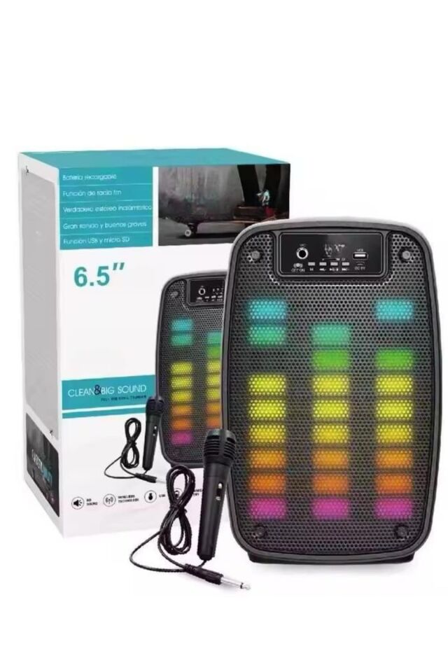 Taşınabilir 6.5 inç LED Bluetooth Kareoke Hoparlör RGB Işıklı Radyolu