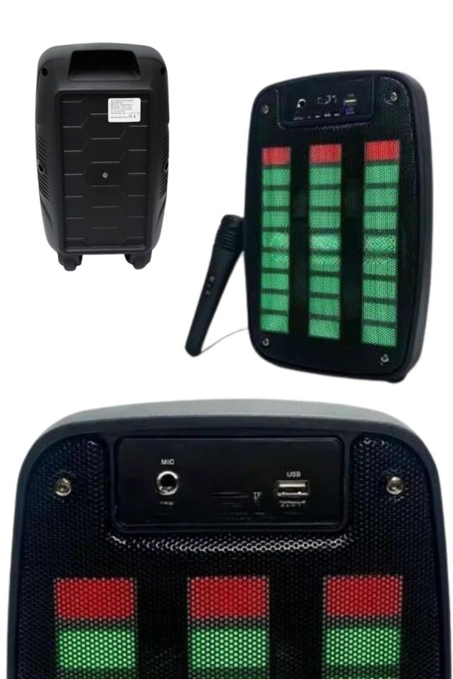 Taşınabilir 6.5 inç LED Bluetooth Kareoke Hoparlör RGB Işıklı Radyolu