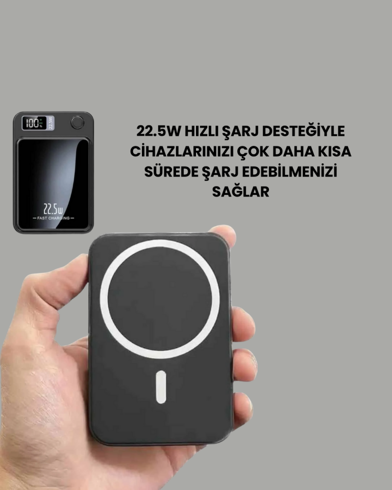 10000mAh Kapasiteli Manyetik USB-C ve Kablosuz Powerbank W09