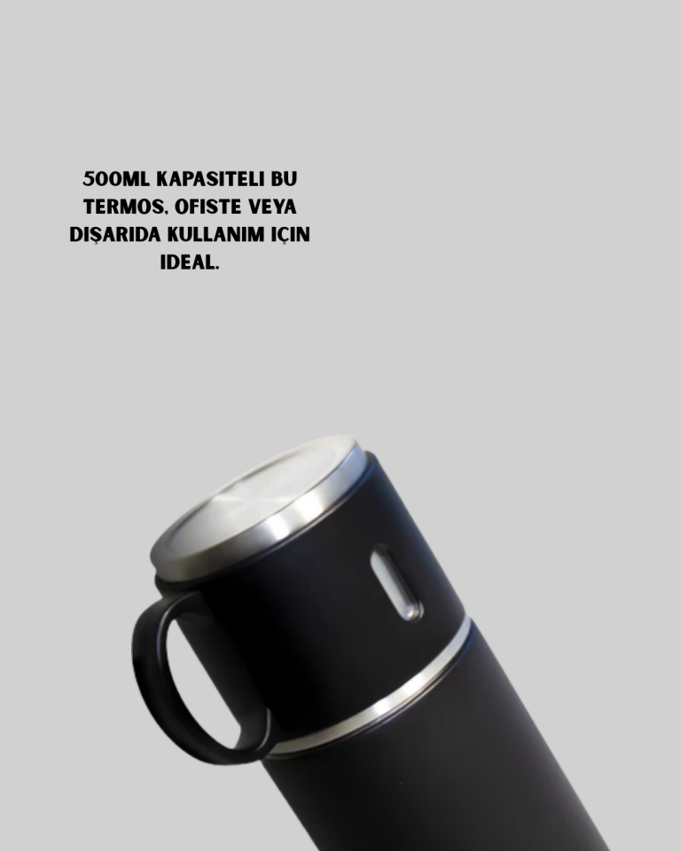 Isıyı Uzun Süre Koruyan 500 ml Termos Seti | Çelik Gövde, 2 Bardaklı, Hediye Kutulu