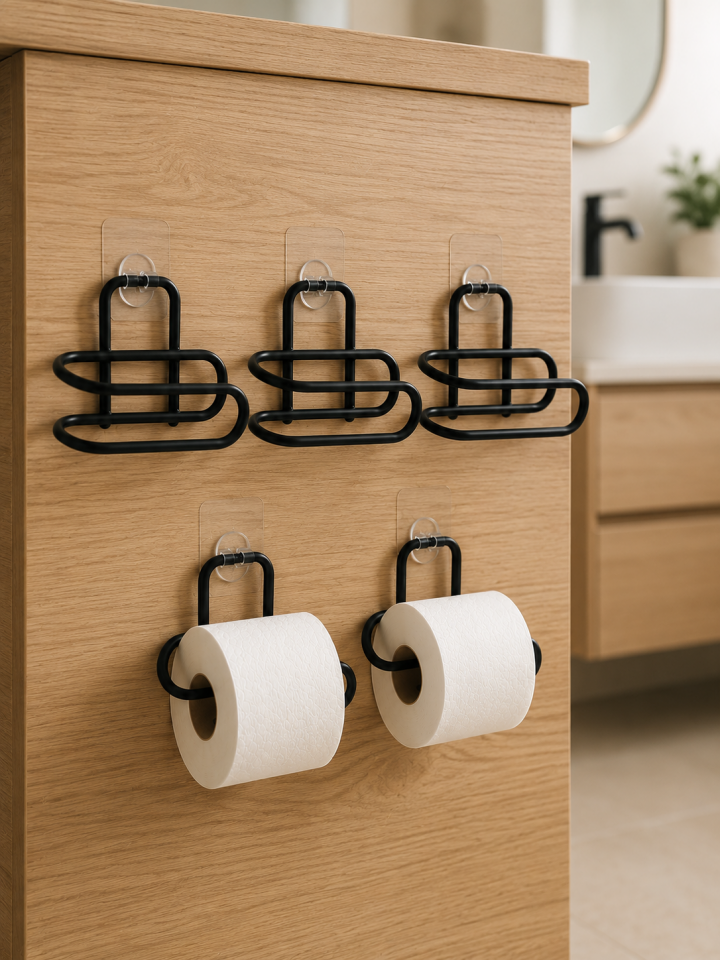 Delmeden Monte Tuvalet Kağıdı Askısı Siyah Metal Yapışkanlı Banyo Kağıtlığı 5’li Set