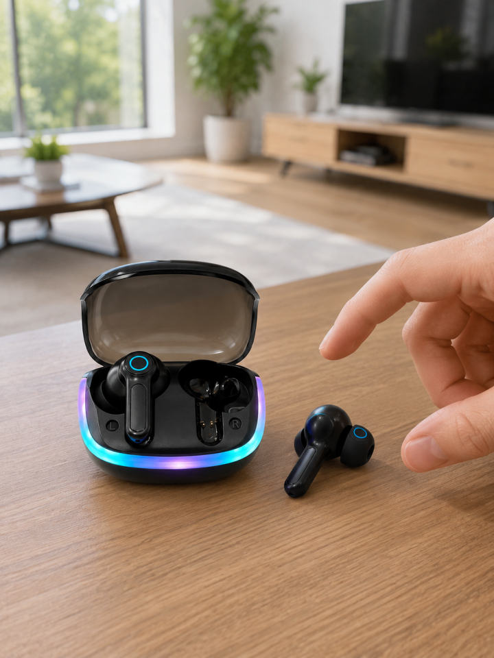 Bluetooth 5.4 TWS Kablosuz Kulaklık Quad ENC Mikrofonlu RGB Şarj Kutulu HD Ses