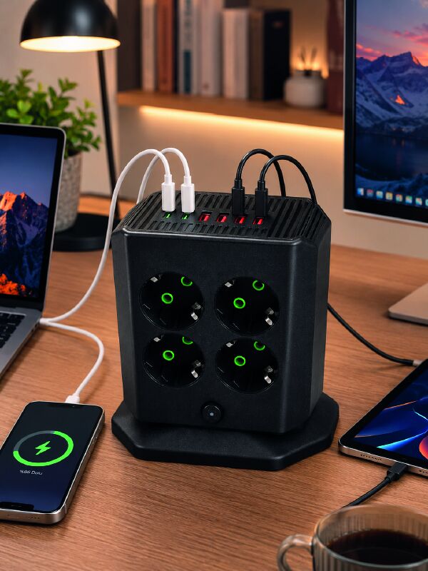 Çoklu Priz 8 Çıkışlı 4 USB 2 Type-C Anahtarlı Dikey Priz Kulesi