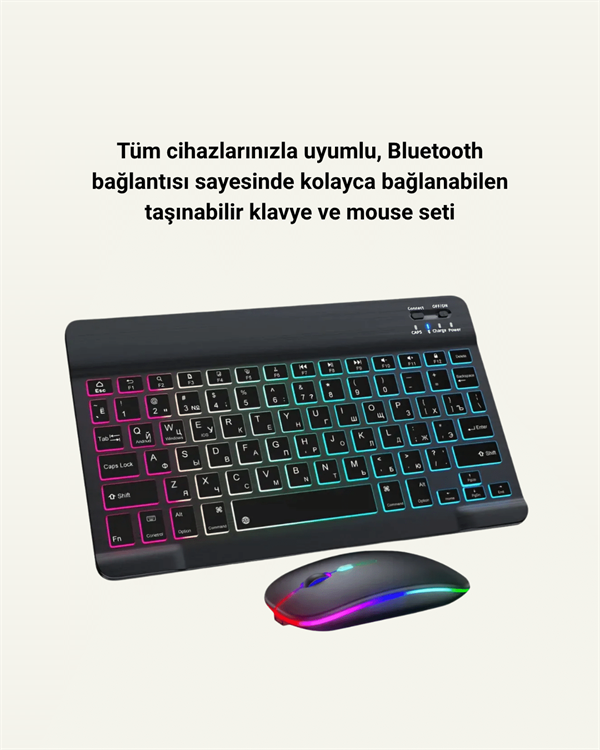 Bluetooth 5.3 Destekli Şarjlı Taşınabilir Klavye + Mouse Kombinasyonu