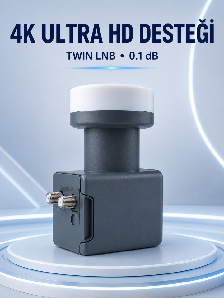 Uydu Anten LNB Twin Çıkışlı 0.1 dB Ku Band 4K Ultra HD Uyumlu