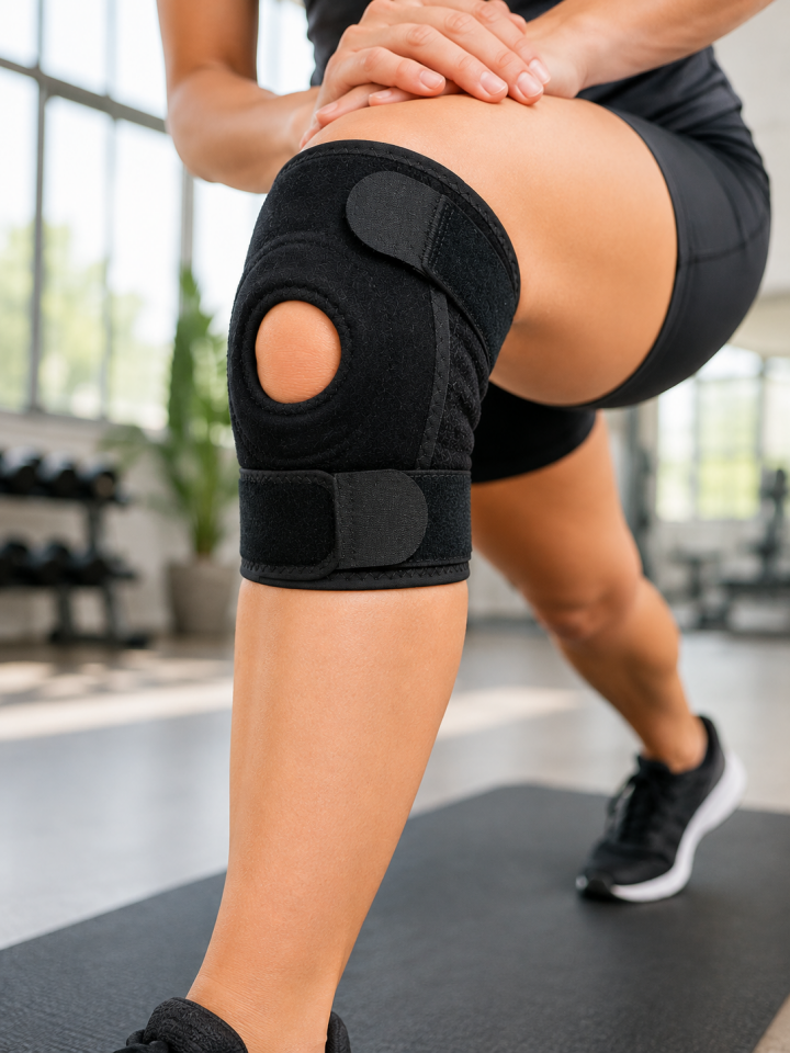 Sporcu Dizliği Açık Patella Tasarımlı Ayarlanabilir Cırtlı Kısa Diz Desteği