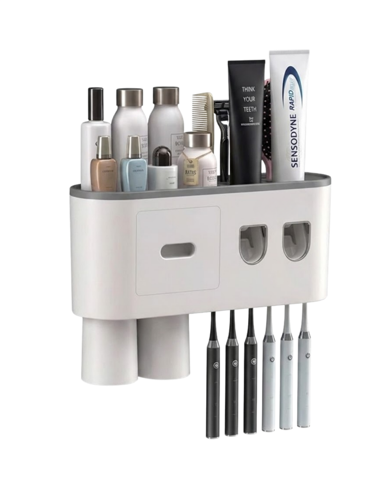 Banyo Organizer Diş Fırçası Tutucu Çift Dispenserli Raflı Çekmeceli
