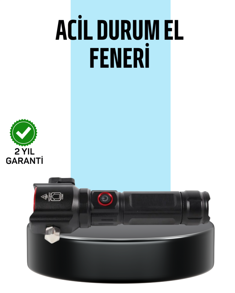 USB Şarjlı Çok Amaçlı El Feneri Çekiçli Pusulalı