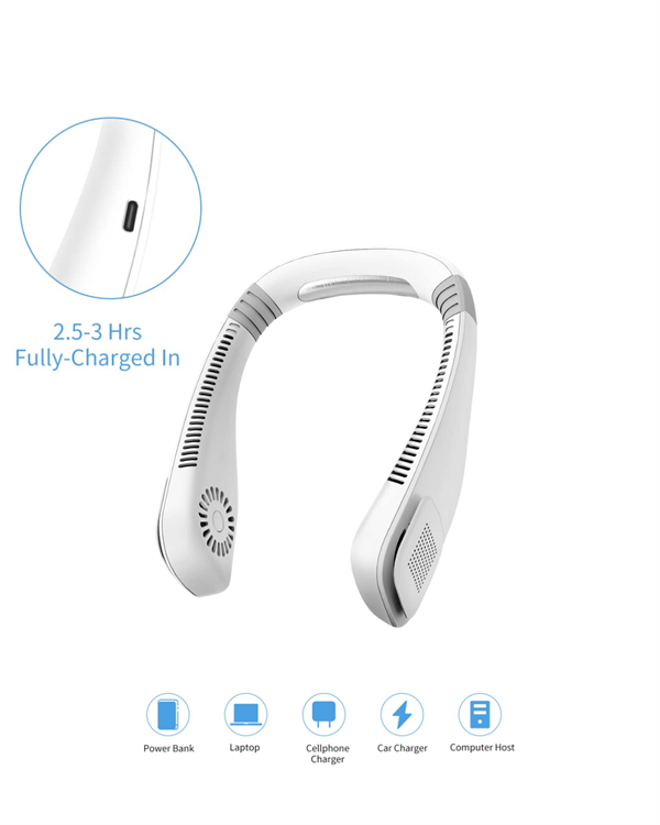 USB Şarjlı Giyilebilir Fan | 5 Kademeli Rüzgar Hızı, Sessiz Turbo Soğutma, 360° Hava Sirkülasyonu