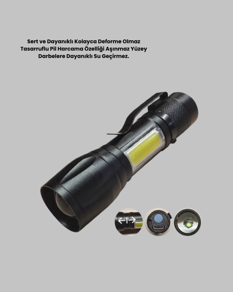 4 Mod Şarjlı Işıldak | Ultra Güçlü Cree LED | Su Geçirmez Alüminyum Gövde