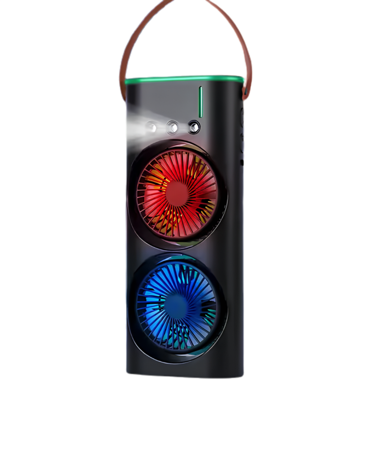 Şarjlı Buharlı Serinletici Fan RGB Işıklı Çift Pervaneli Masa Fanı