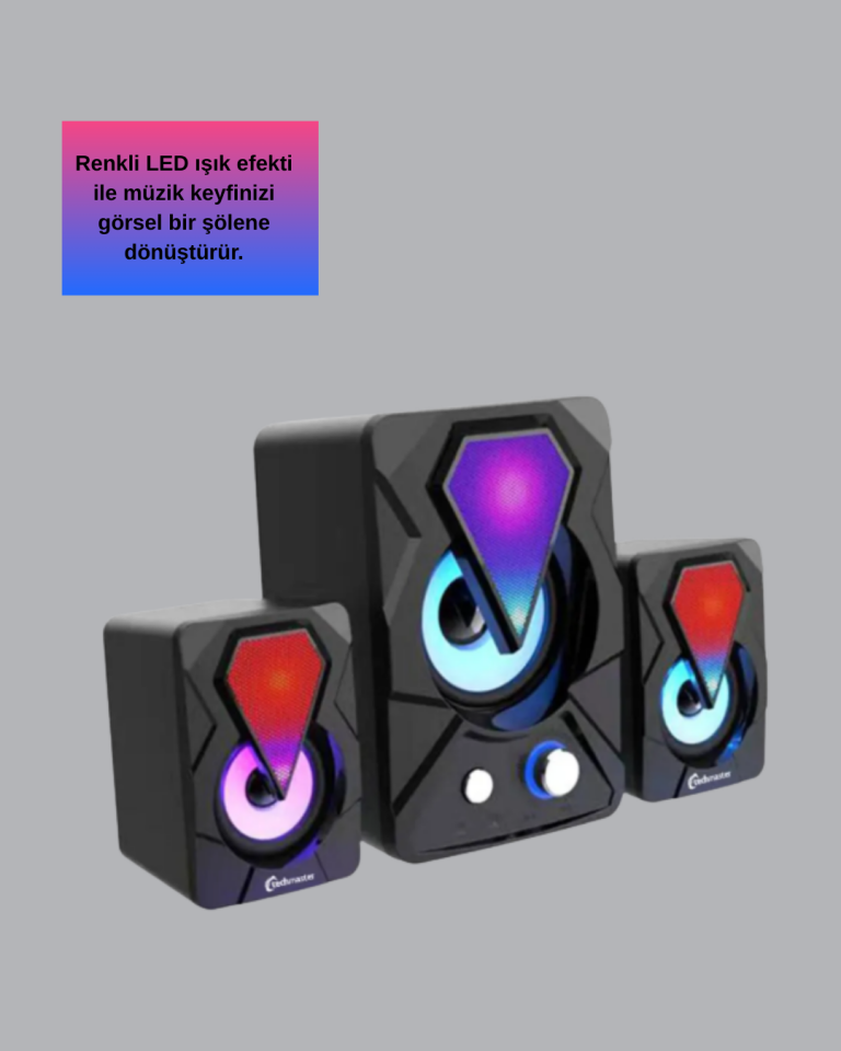 2+1 RGB LED Işıklı Güçlü Bas Sistemli Bilgisayar Hoparlörü