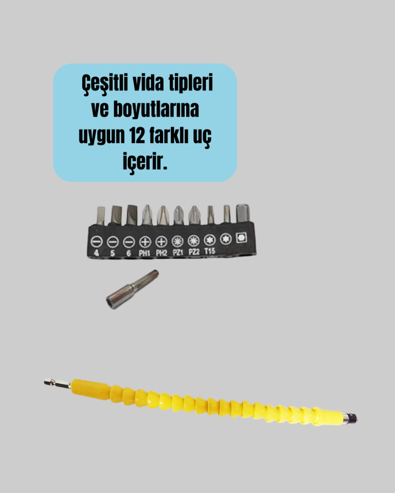 12’li Akrobat Bits Vidalama Seti Esnek Uç Çok Yönlü Kullanım Yeni Nesil