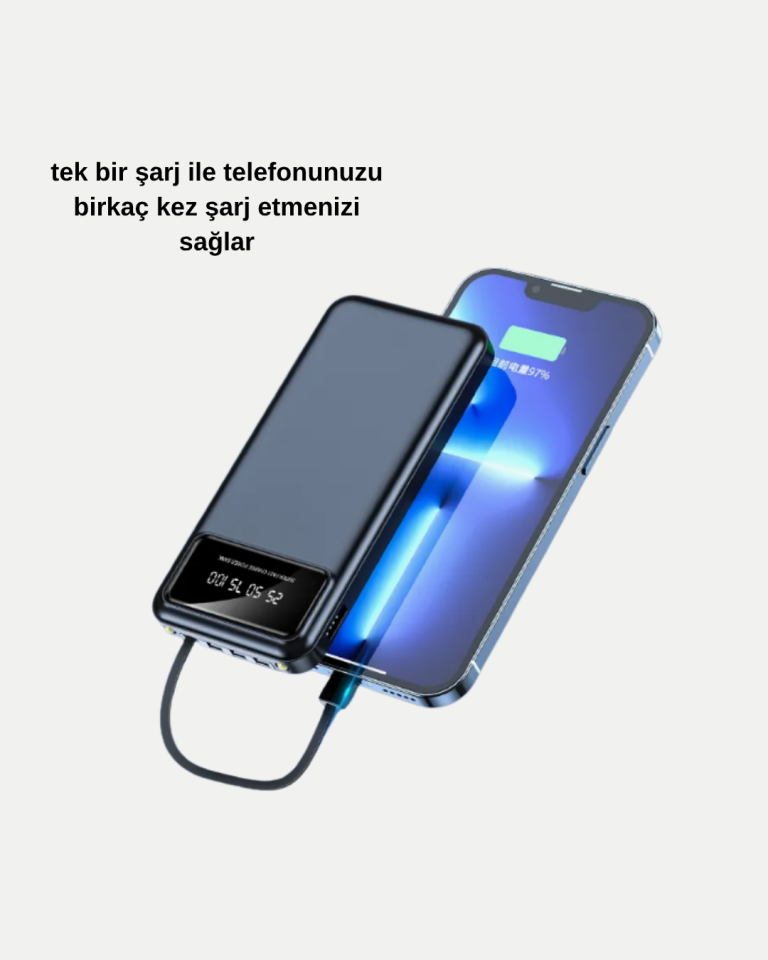Powerbank 20000 mAh Hızlı Şarjlı LED Fenerli ve 4 Portlu
