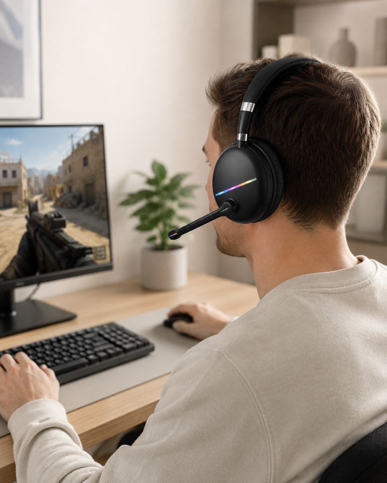RGB Işıklı Bluetooth Mikrofonlu Kulaklık Uzun Süreli Kullanım Type-C Şarjlı