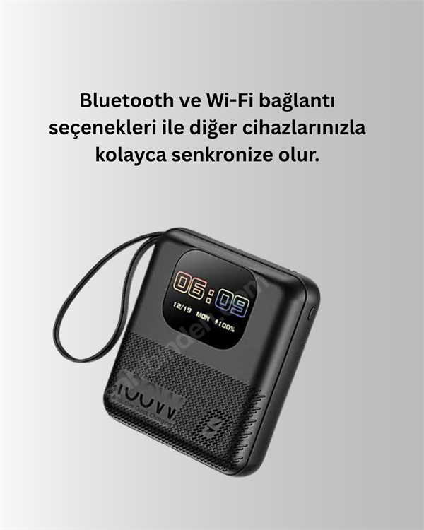 Dokunmatik Ekranlı 10.000 mAh Powerbank Saat Hoparlör Cihaz