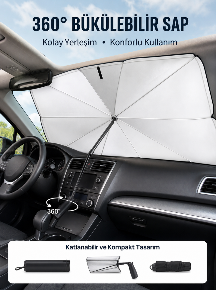 Pratik Ön Cam Güneşliği – Geniş Kapsama Alanı, Kolay Saklama Yeni Nesil