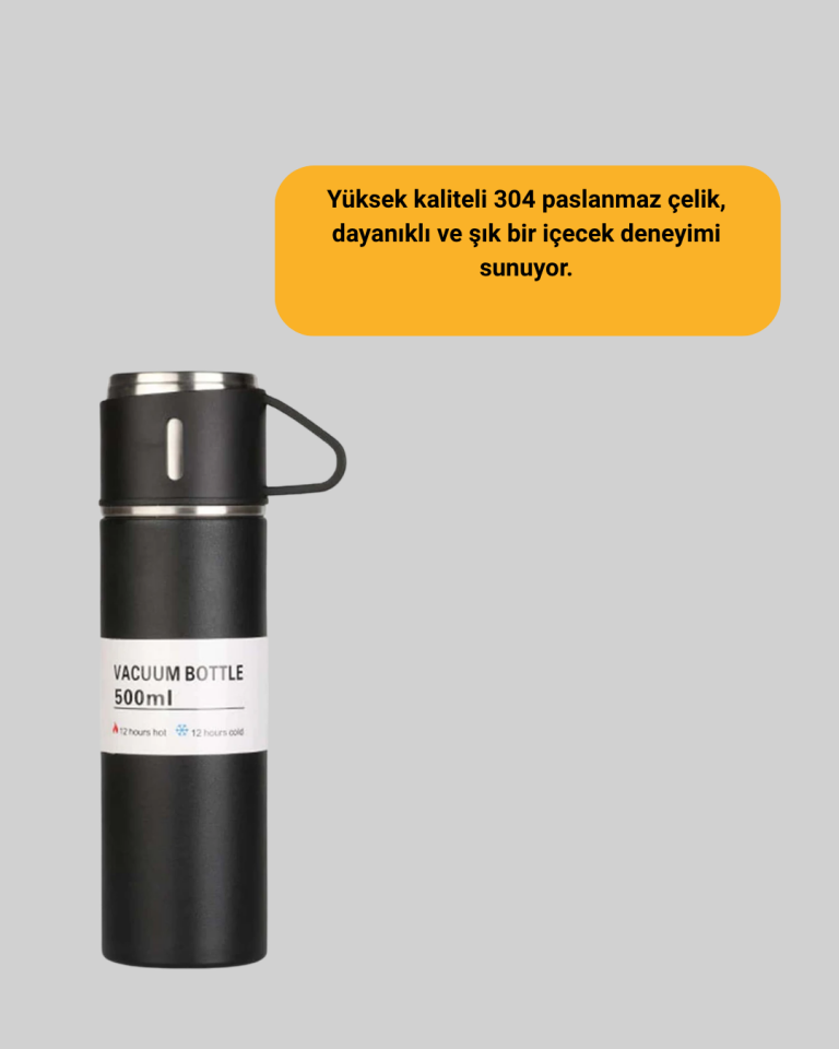 Paslanmaz Çelik Termos Seti | 500 ml Kapasite, 6-12 Saat Isı Koruma, Hediye Kutulu