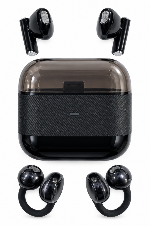 Kablosuz Bluetooth Kulaklık 2’si 1 Arada Klipsli Kulak İçi 4’lü Siyah