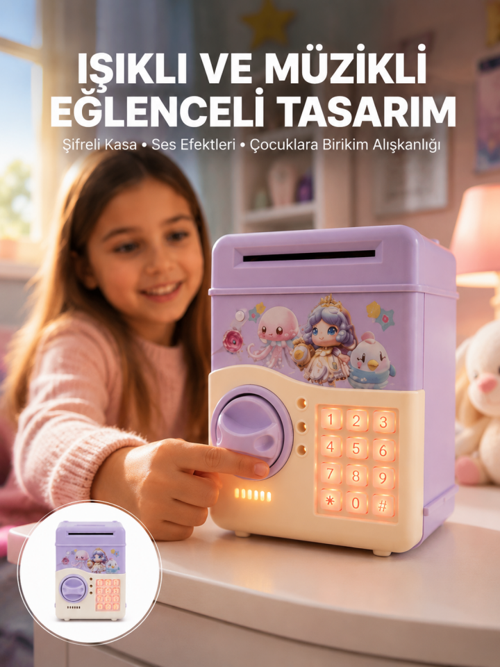 Mor Otomatik Para Girişli Elektronik Şifreli Kumbara